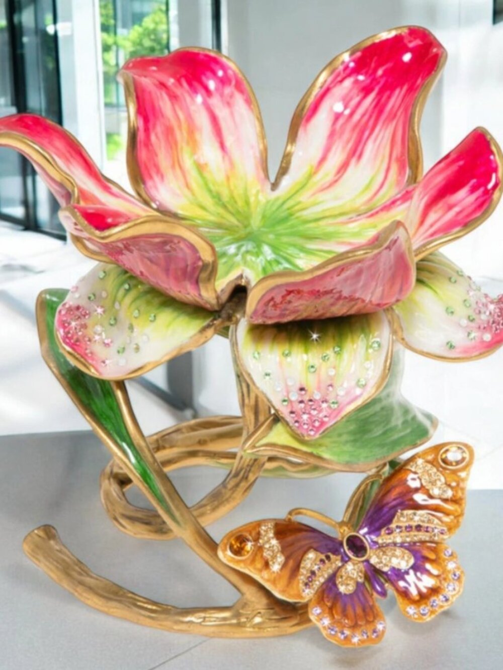 Jay Strongwater Aimee Floral Candle Holder $1900 dust bag + Storage box NEW